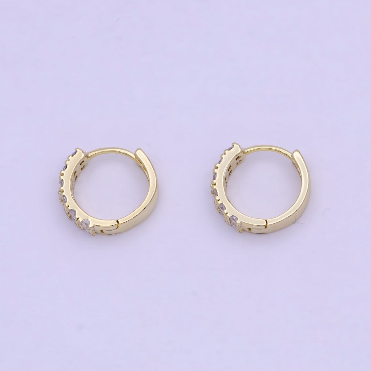 14K Gold Filled Double Micro Paved CZ 11.5mm Huggie Cartilage Hoops Earrings Q-022