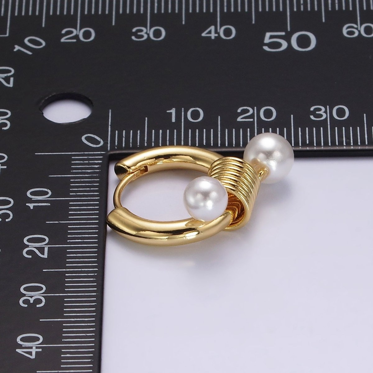 14K Gold Filled Double Pearl Spiral 20mm Huggie Earrings in Gold & Silver | AE197 AE198