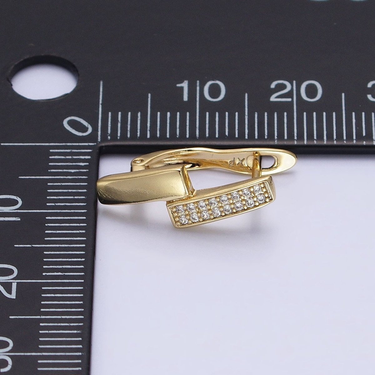 14K Gold Filled Double Rectangular Bar Micro Paved CZ English Lock Earrings | AB1525
