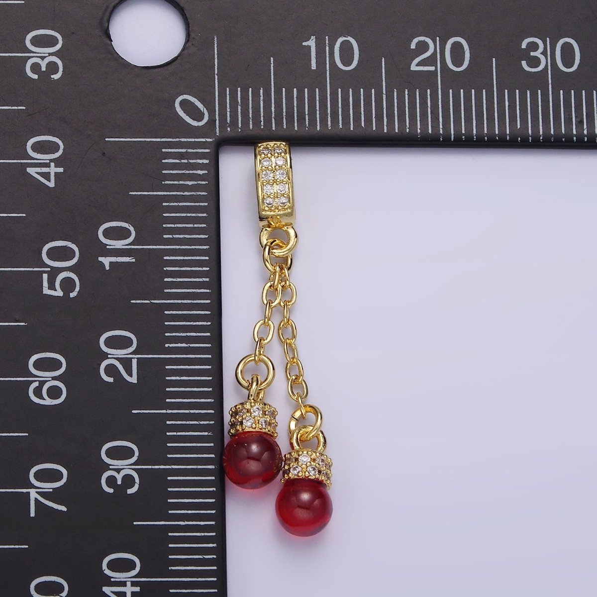 14K Gold Filled Double Red Carnelian Bead Cable Link Micro Paved CZ Bail Pendant | AA654