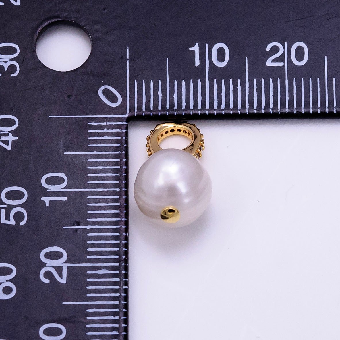 14K Gold Filled Double Round Freshwater Pearl Micro Paved CZ Bail Pendant | P1079