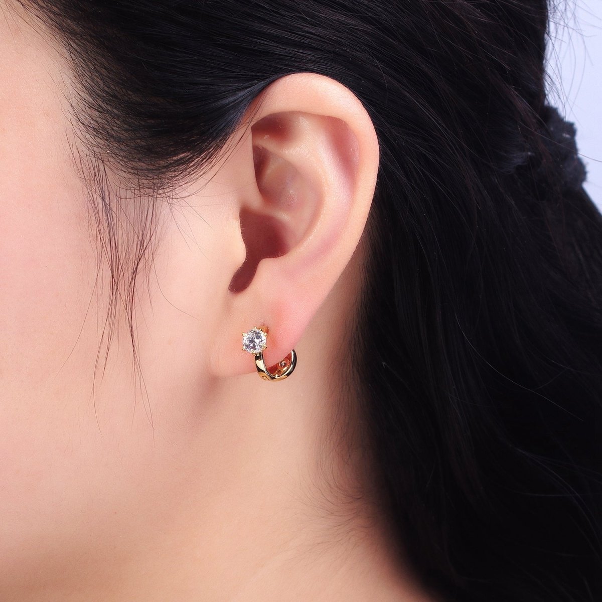 14K Gold Filled Double Sided Round Clear CZ Dotted 11mm Cartilage Huggie Earrings | AD1463
