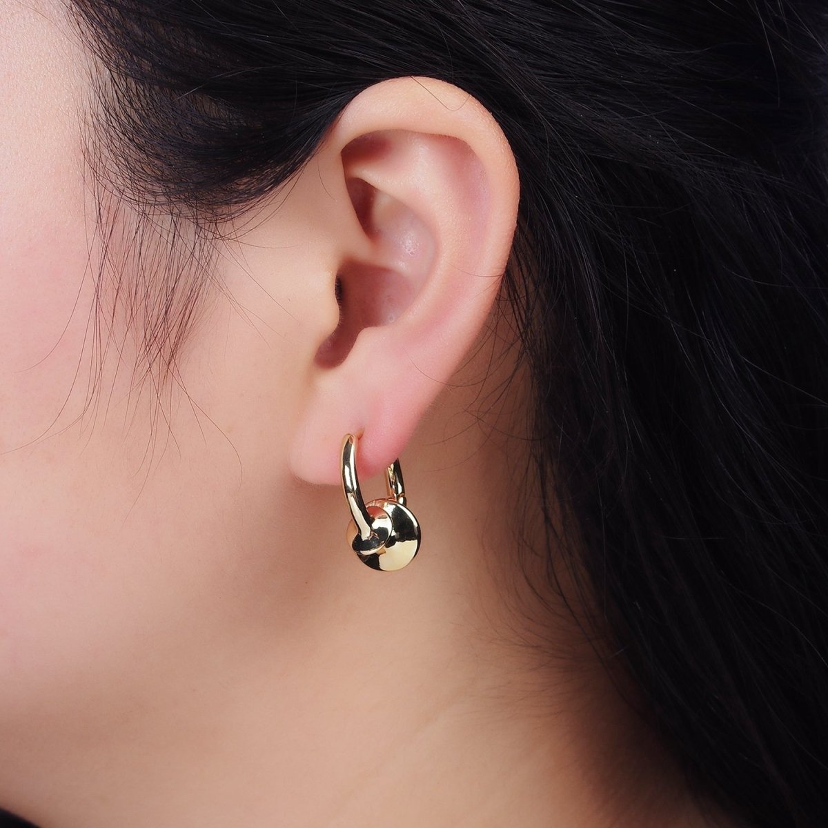 14K Gold Filled Double Sphere Geometric 20mm Huggie Earrings in Gold & Silver | AE819 AE820