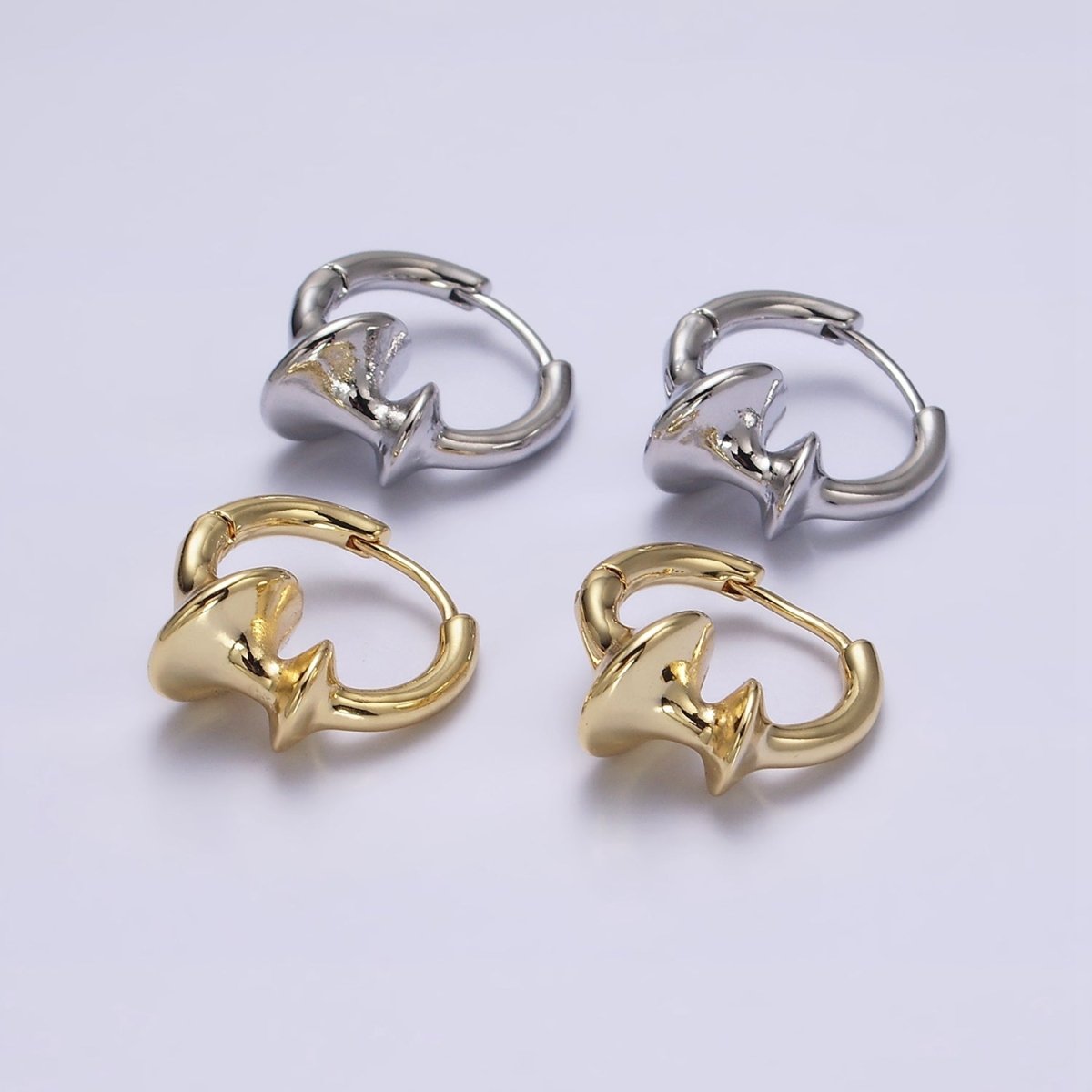 14K Gold Filled Double Sphere Geometric 20mm Huggie Earrings in Gold & Silver | AE819 AE820