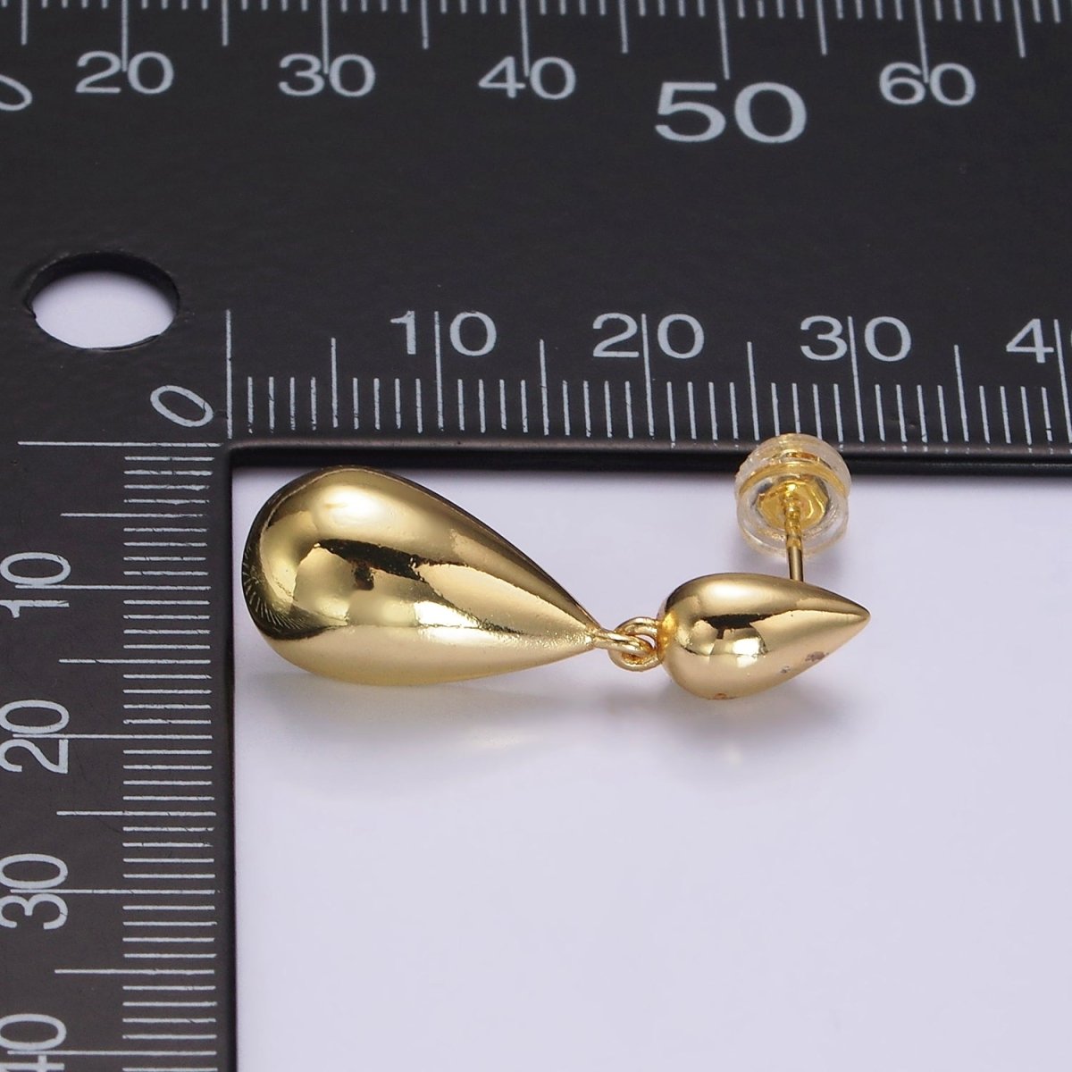 14K Gold Filled Double Teardrop Dome Drop Stud Earrings in Gold & Silver | AE245 AE246