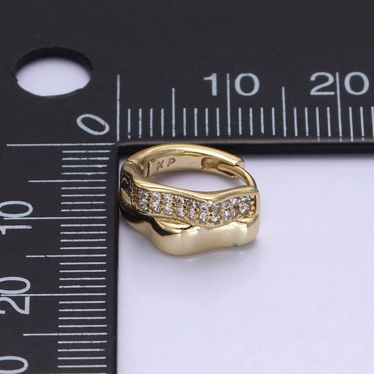 14K Gold Filled Double Wavy Band Micro Paved CZ Geometric Huggie Earrings | AB1524