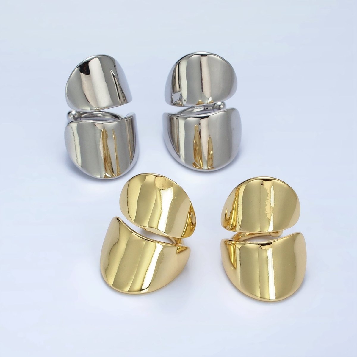 14K Gold Filled Double Wide Band 1 Pair Ear Cuff Earrings in Gold & Silver | AI159 AI160