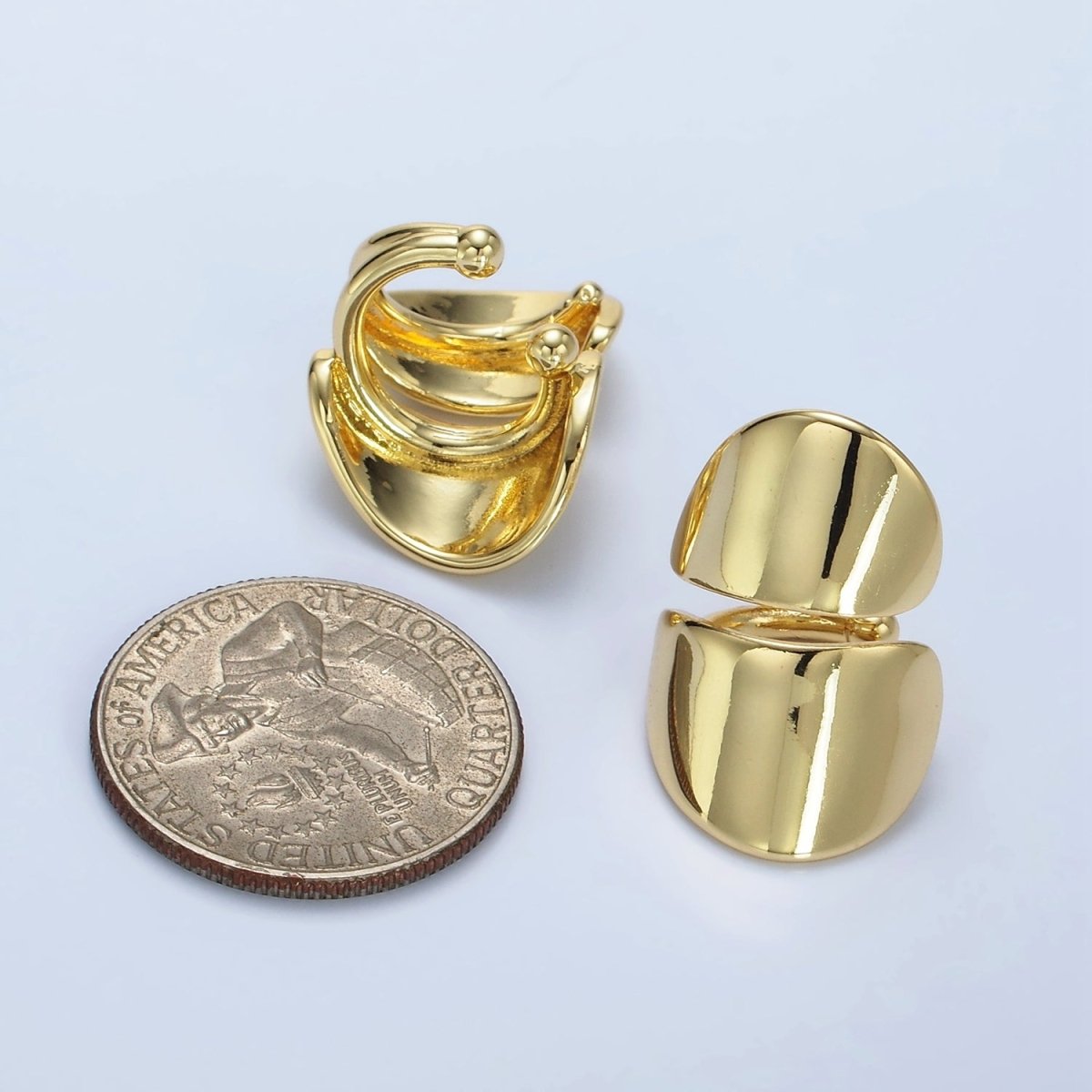 14K Gold Filled Double Wide Band 1 Pair Ear Cuff Earrings in Gold & Silver | AI159 AI160