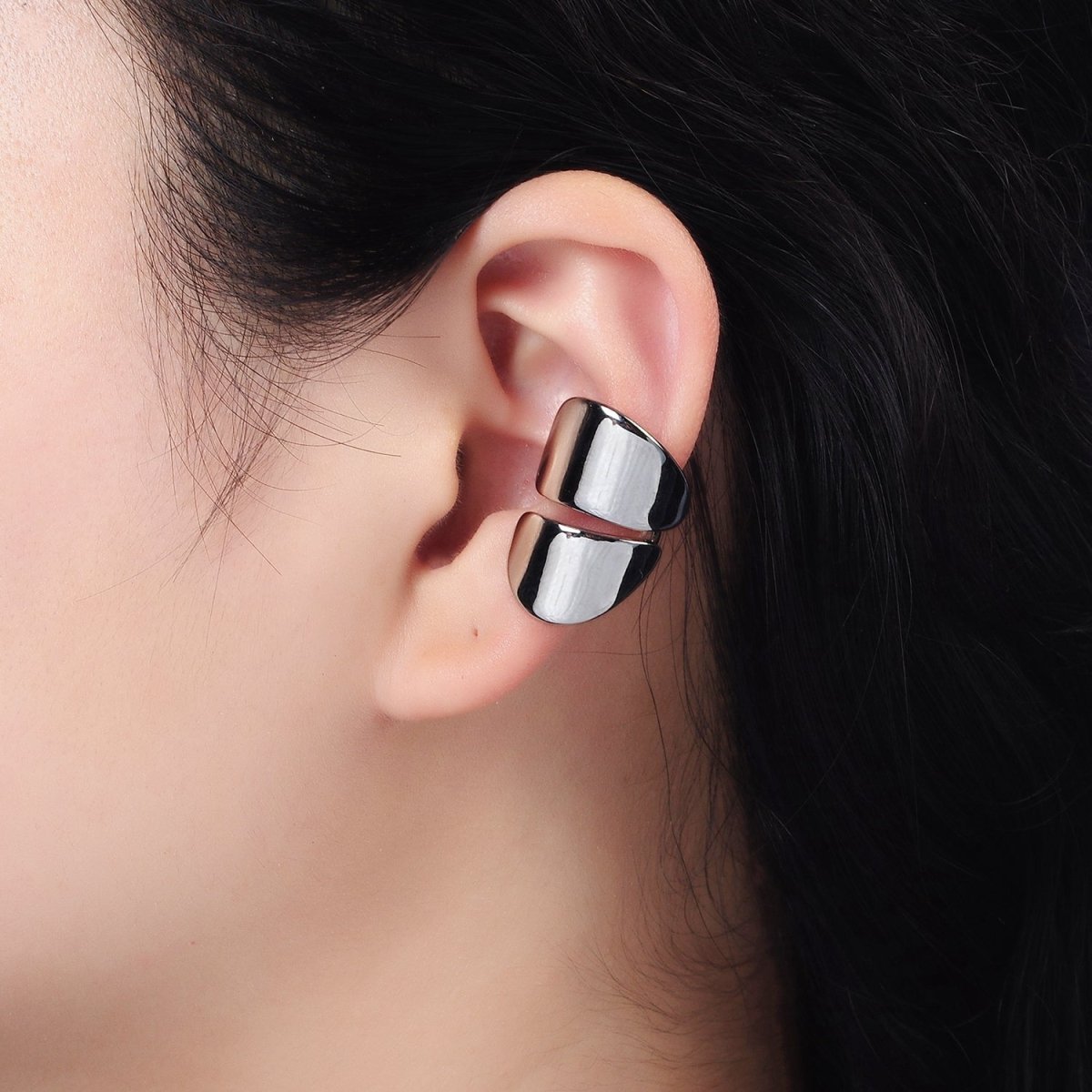 14K Gold Filled Double Wide Band 1 Pair Ear Cuff Earrings in Gold & Silver | AI159 AI160
