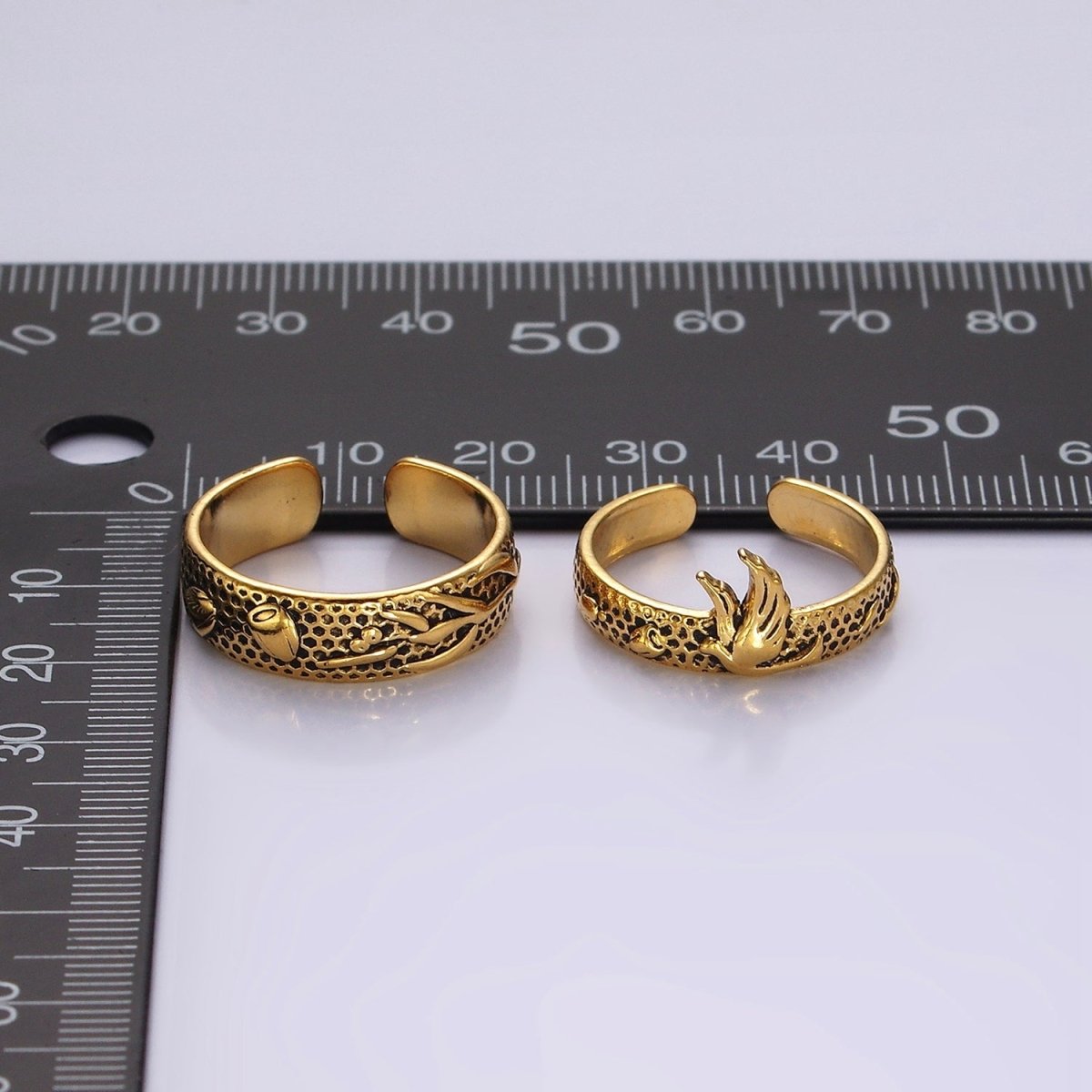 14K Gold Filled Dove Rose Flower Dotted Ring Set in Silver & Gold | O1067