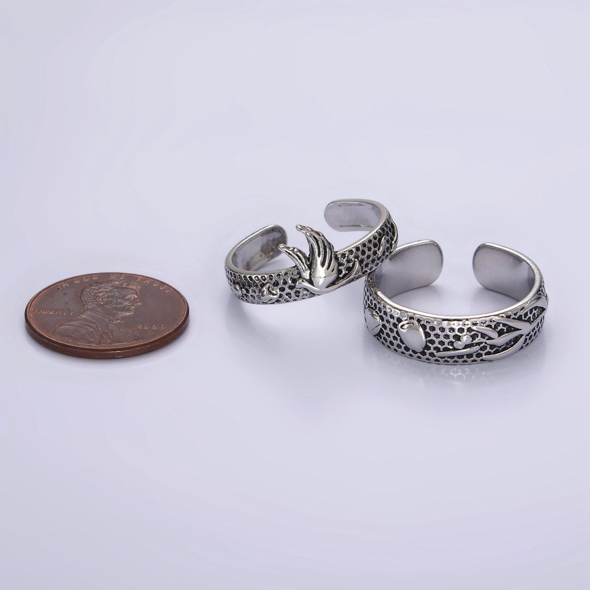 14K Gold Filled Dove Rose Flower Dotted Ring Set in Silver & Gold | O1067