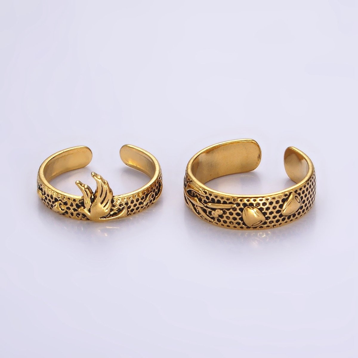 14K Gold Filled Dove Rose Flower Dotted Ring Set in Silver & Gold | O1067