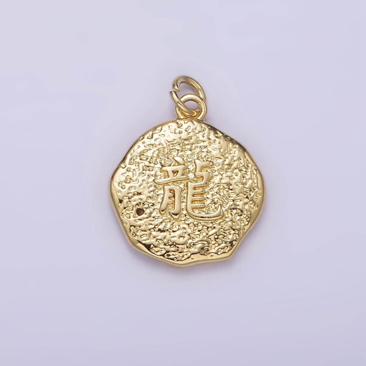14K Gold Filled Dragon "龍" Traditional Chinese Script Double Sided Hammered Charm | AG276