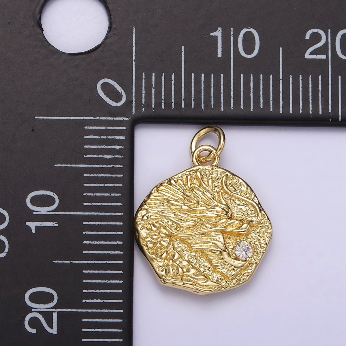 14K Gold Filled Dragon "龍" Traditional Chinese Script Double Sided Hammered Charm | AG276