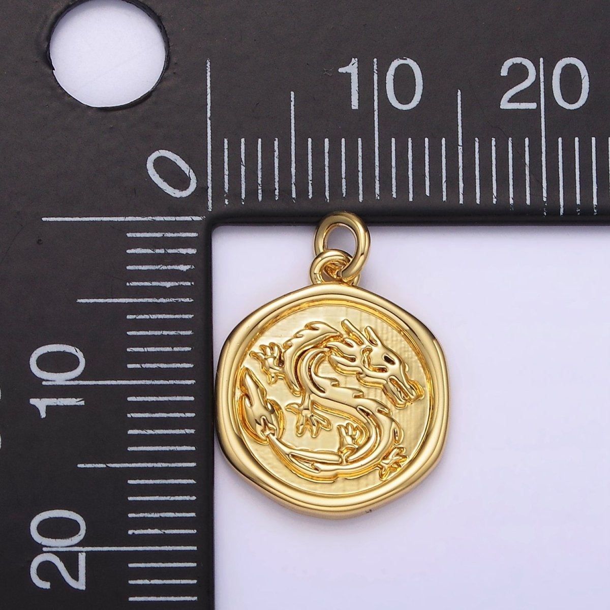 14K Gold Filled Dragon Zodiac Animal Stamped Round Charm | AG282