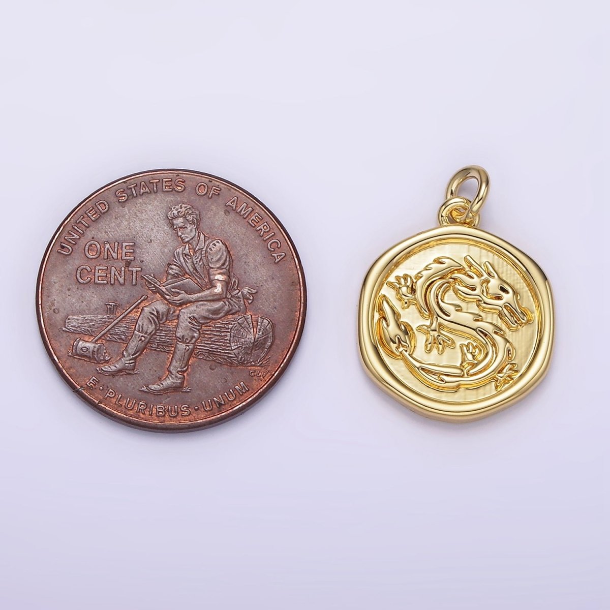 14K Gold Filled Dragon Zodiac Animal Stamped Round Charm | AG282