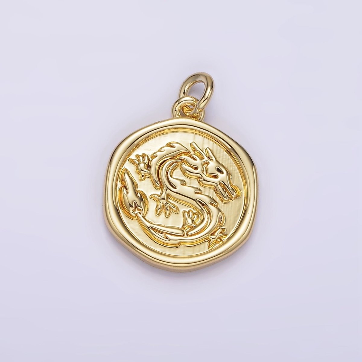 14K Gold Filled Dragon Zodiac Animal Stamped Round Charm | AG282