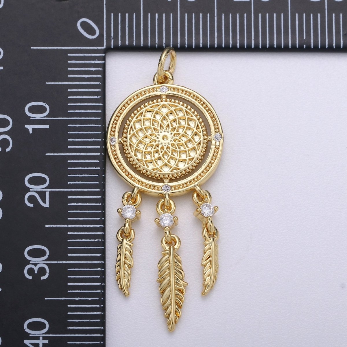 14K Gold Filled CZ Geometric Artisan Boho Dream Catcher Charm | C431