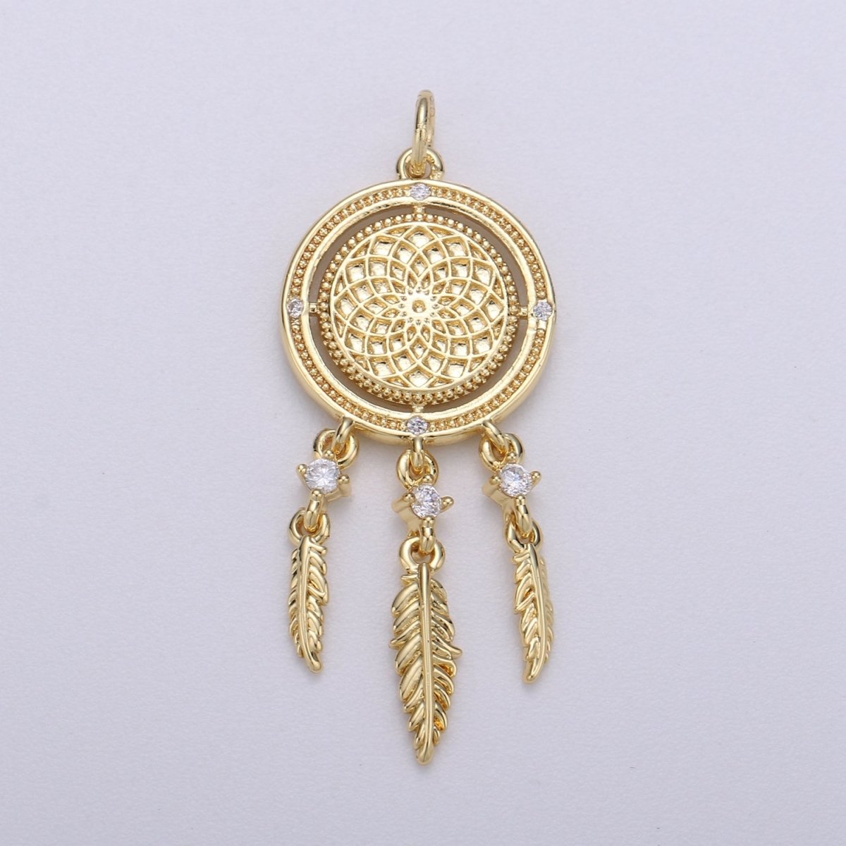 14K Gold Filled CZ Geometric Artisan Boho Dream Catcher Charm | C431