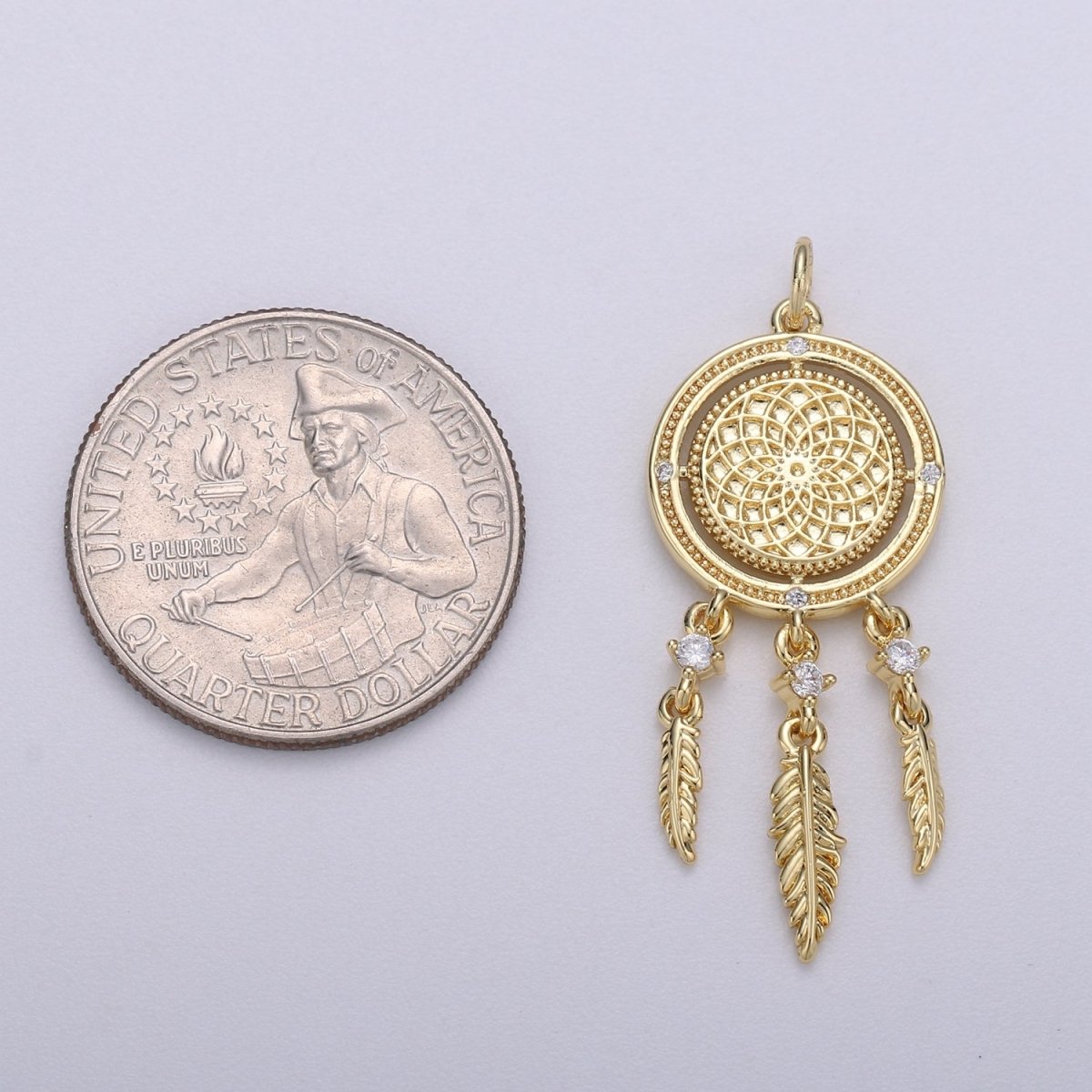 14K Gold Filled CZ Geometric Artisan Boho Dream Catcher Charm | C431