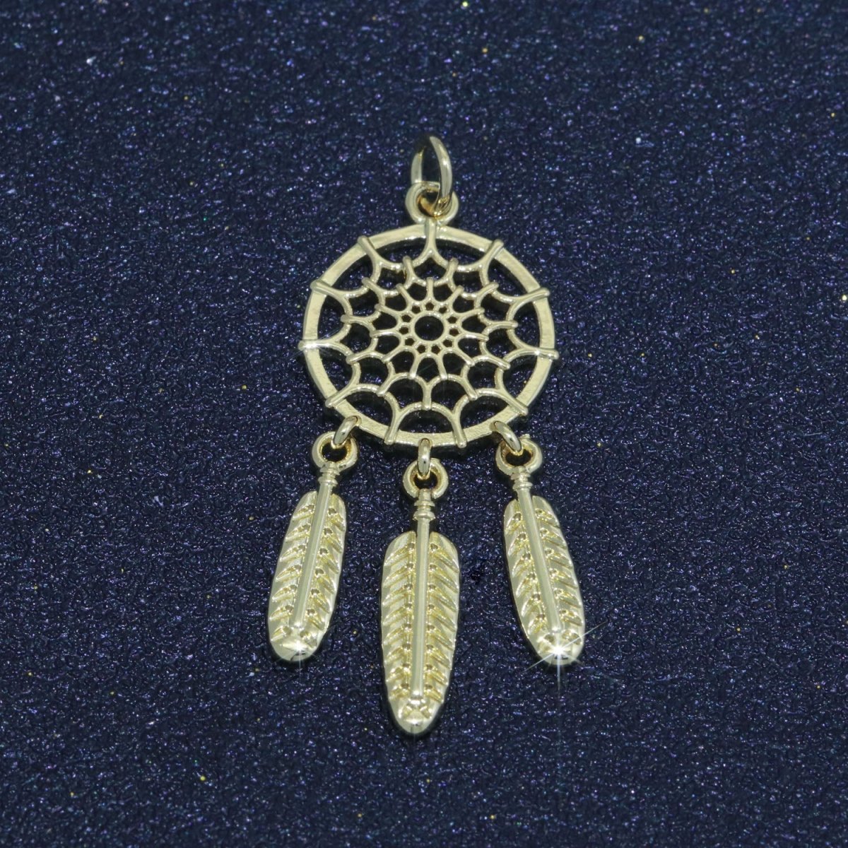 14K Gold Filled Dream Catcher Charm Necklace Pendant Boho Charm for Jewelry Making Feather Indian Bohemian Inspired M-691