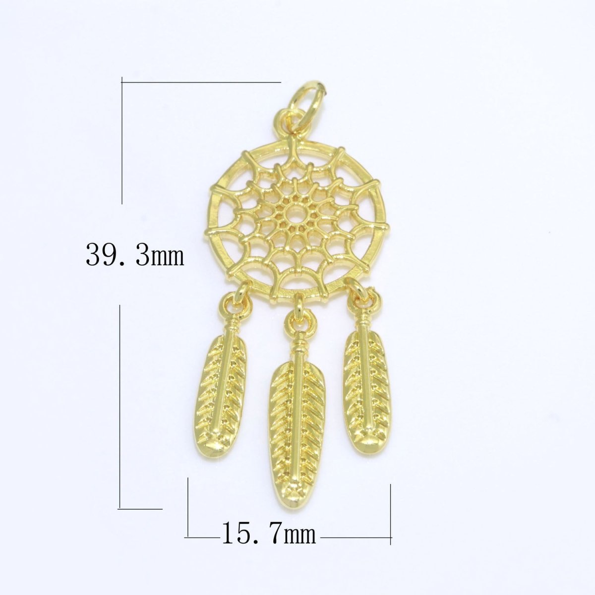14K Gold Filled Dream Catcher Charm Necklace Pendant Boho Charm for Jewelry Making Feather Indian Bohemian Inspired M-691