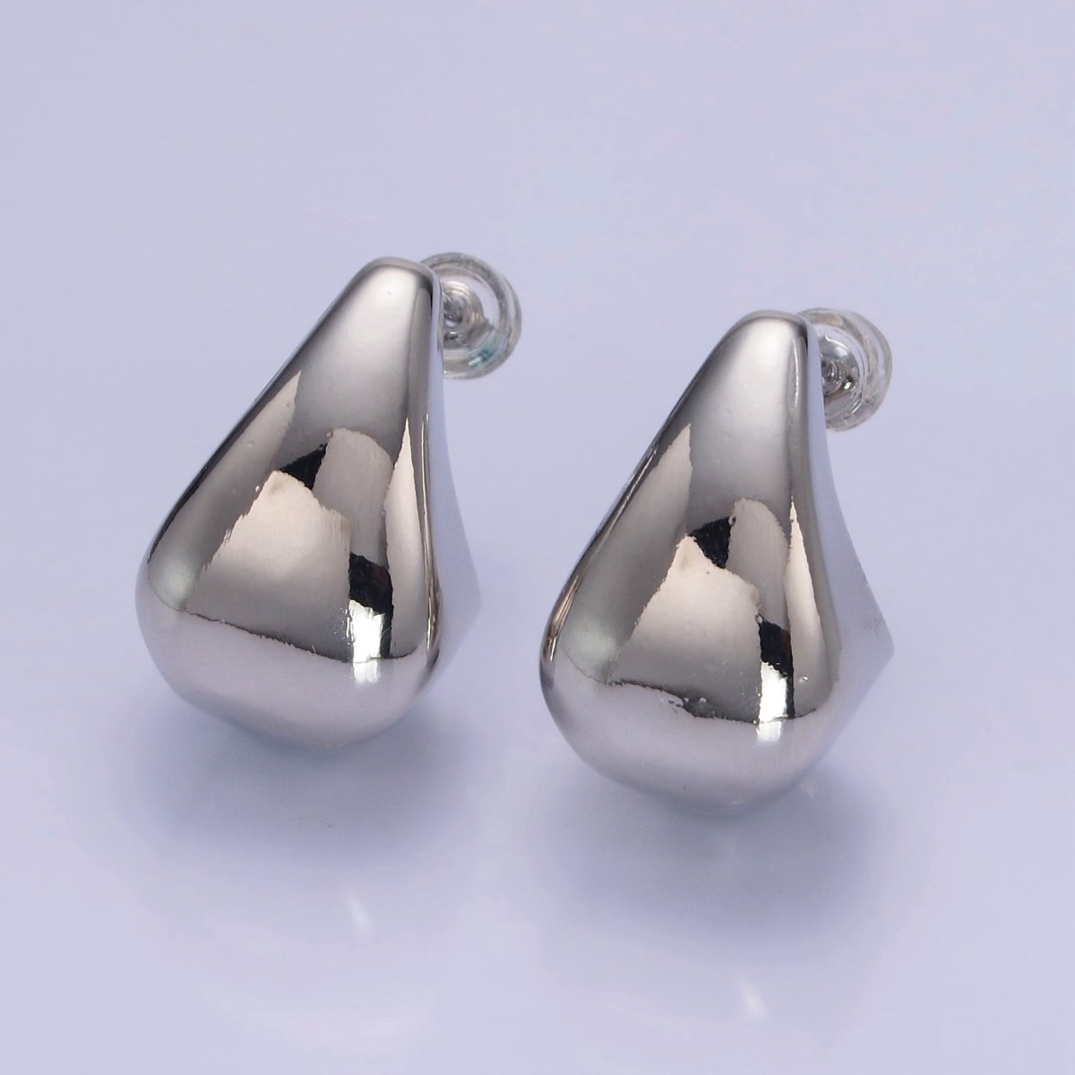 14K Gold Filled Edged Teardrop C-Shaped Hoop Earrings in Gold & Silver | AB1144 AB1145