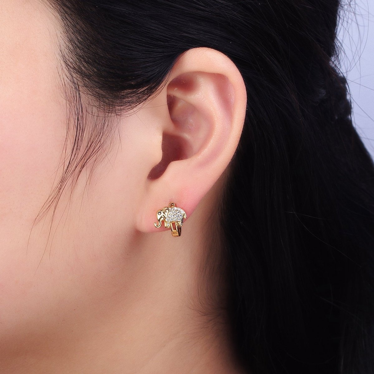 14K Gold Filled Elephant Micro Paved CZ Cartilage Huggie Earrings | AD1383