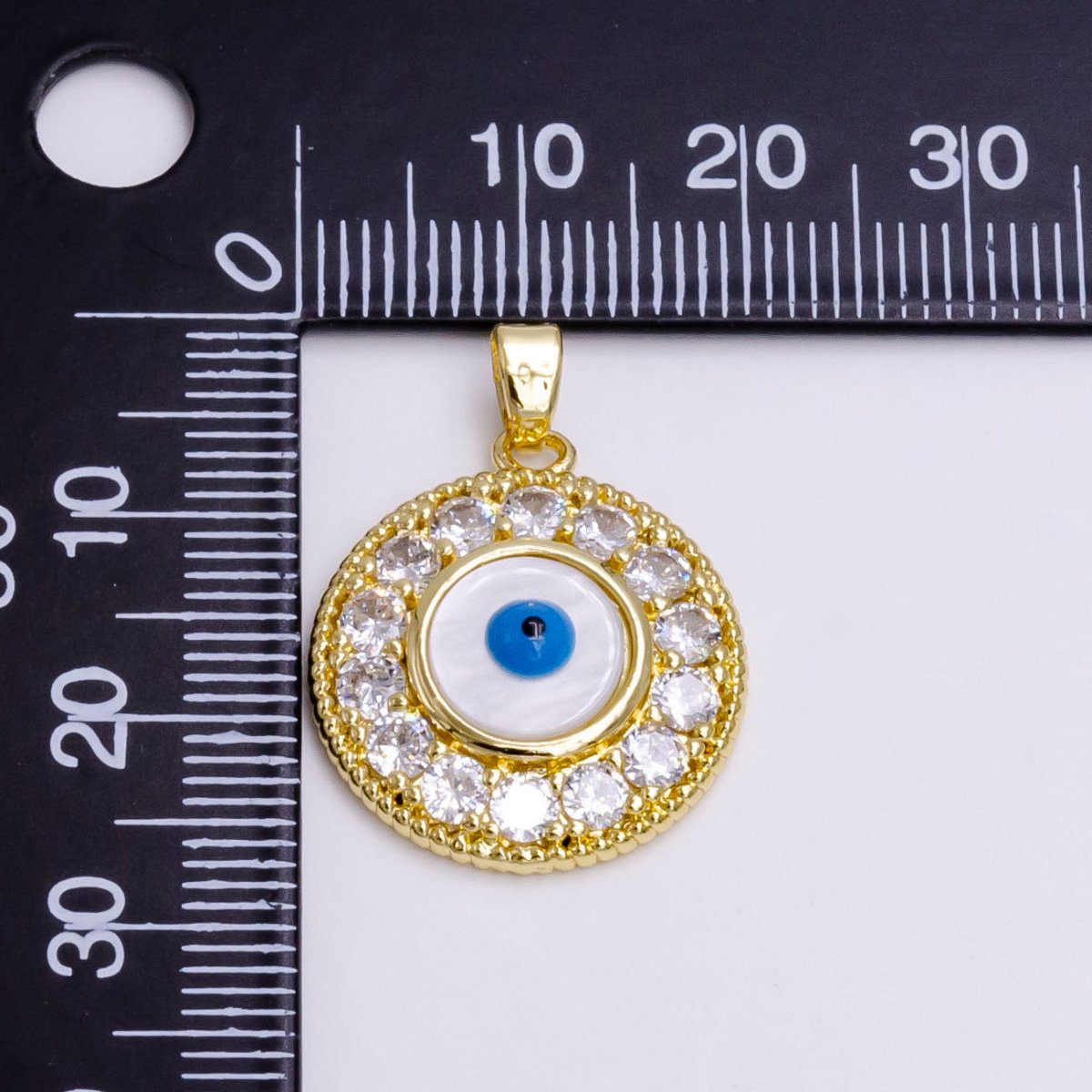 14K Gold Filled Evil Eye Clear Micro Paved CZ Lined Braided Round Pendant | N1463