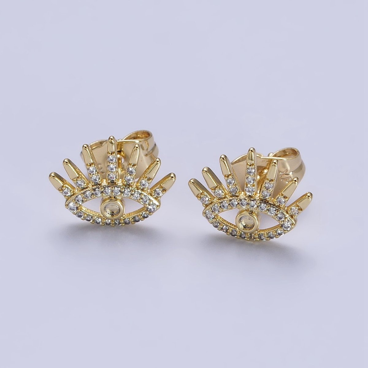 14K Gold Filled Evil Eye Clear Micro Paved CZ Protection Stud Earrings | AB322