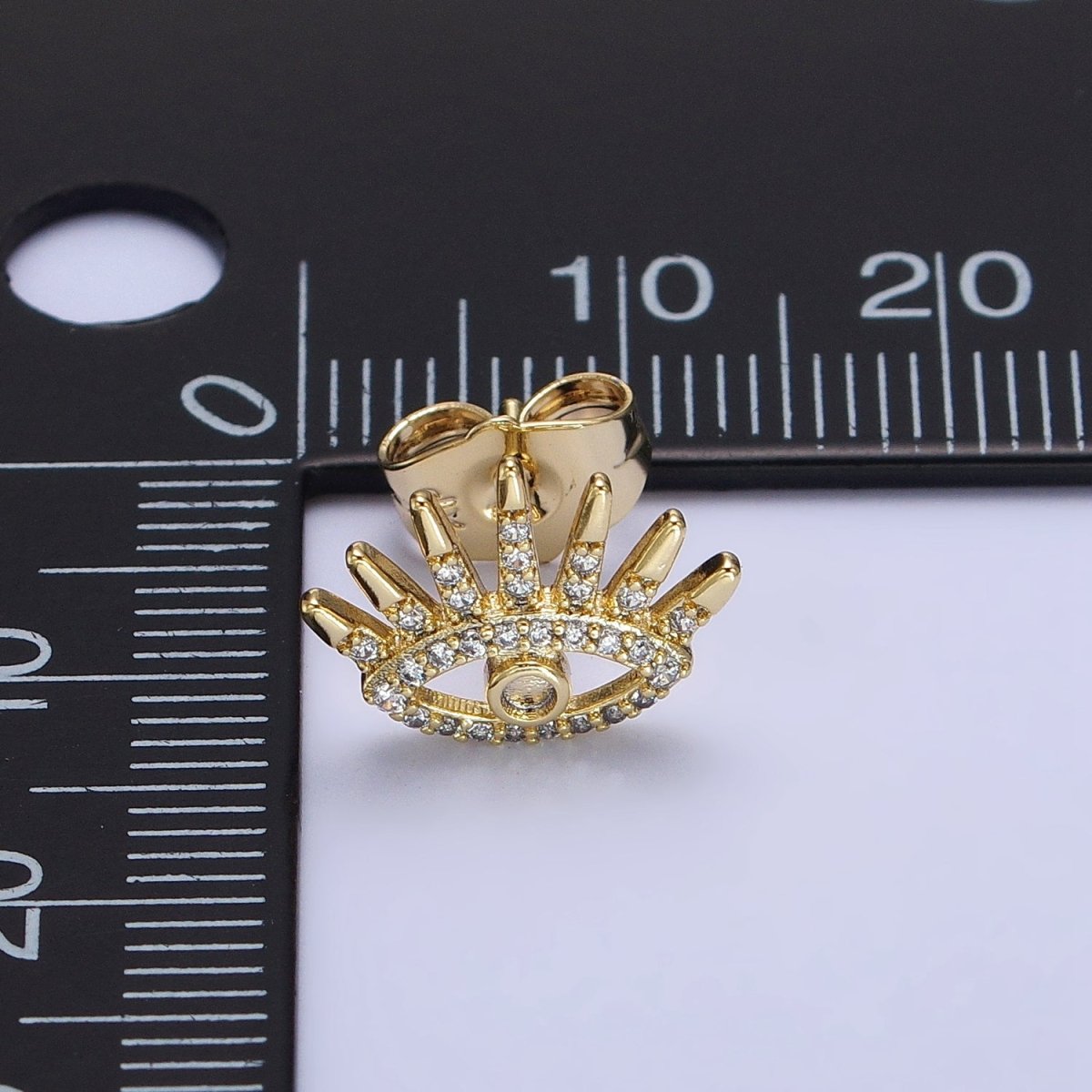 14K Gold Filled Evil Eye Clear Micro Paved CZ Protection Stud Earrings | AB322