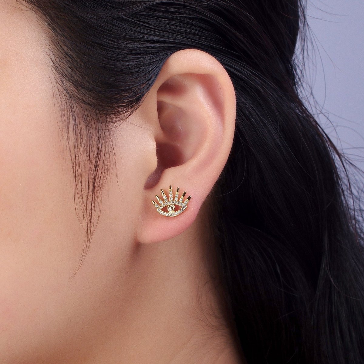 14K Gold Filled Evil Eye Clear Micro Paved CZ Protection Stud Earrings | AB322