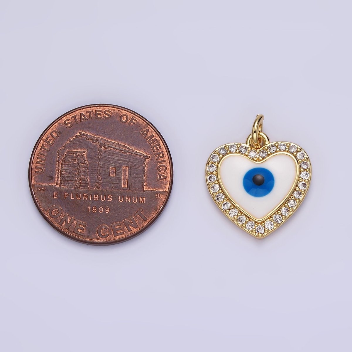 14K Gold Filled Evil Eye Enamel Clear Micro Paved CZ Heart Charm | N1021