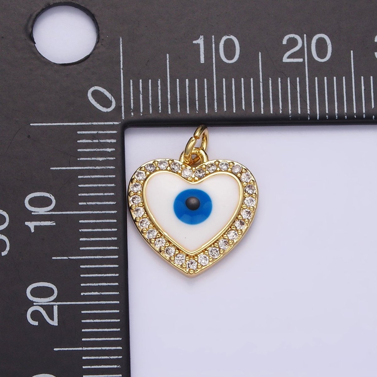 14K Gold Filled Evil Eye Enamel Clear Micro Paved CZ Heart Charm | N1021