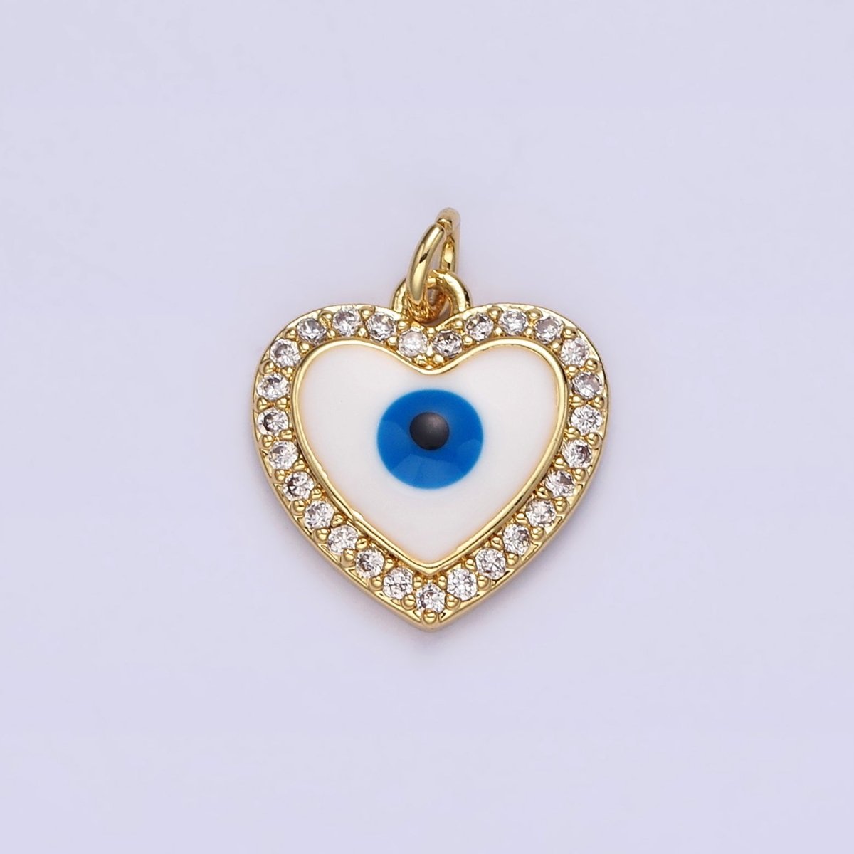 14K Gold Filled Evil Eye Enamel Clear Micro Paved CZ Heart Charm | N1021