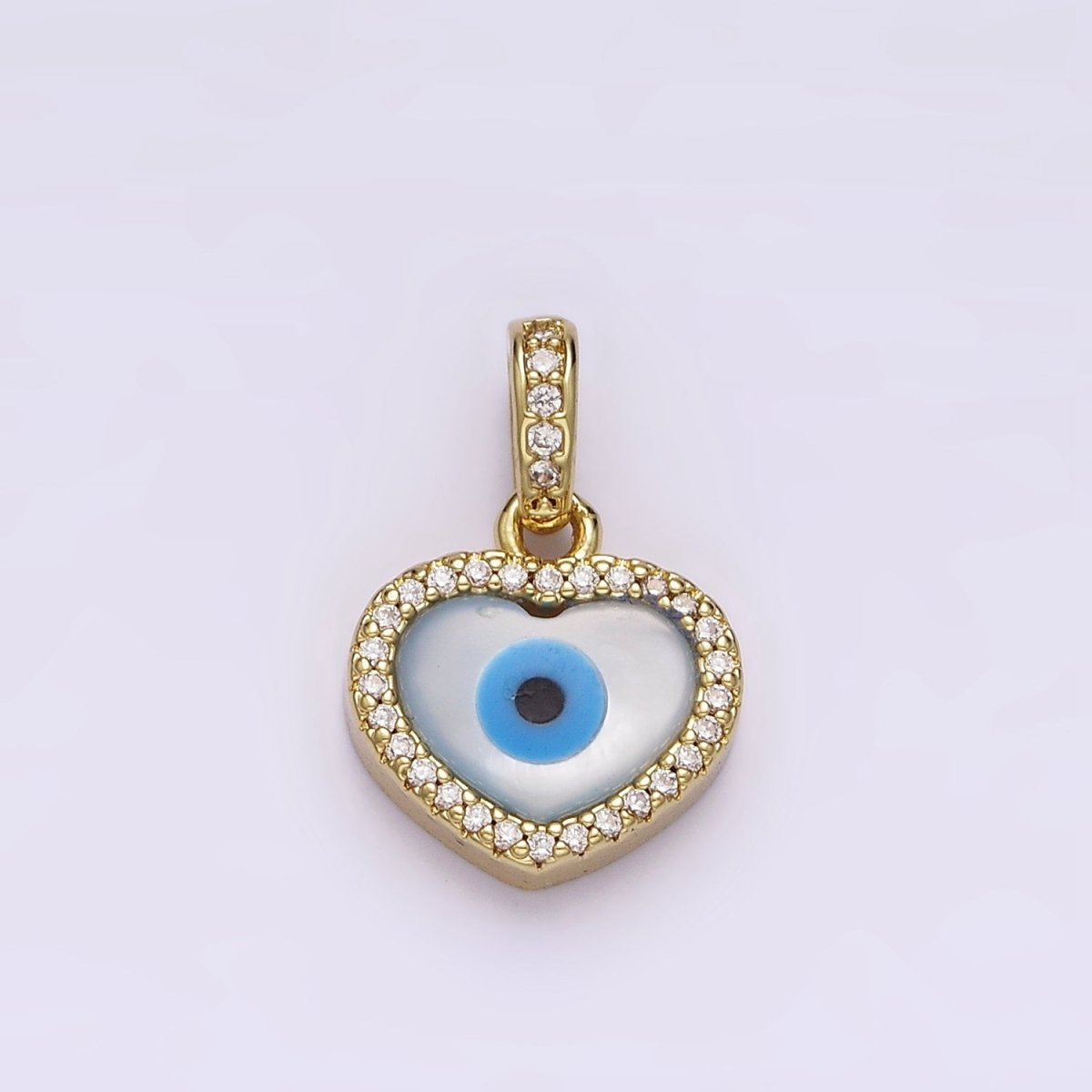 14K Gold Filled Evil Eye Heart Micro Paved CZ Bail Pendant | AA549