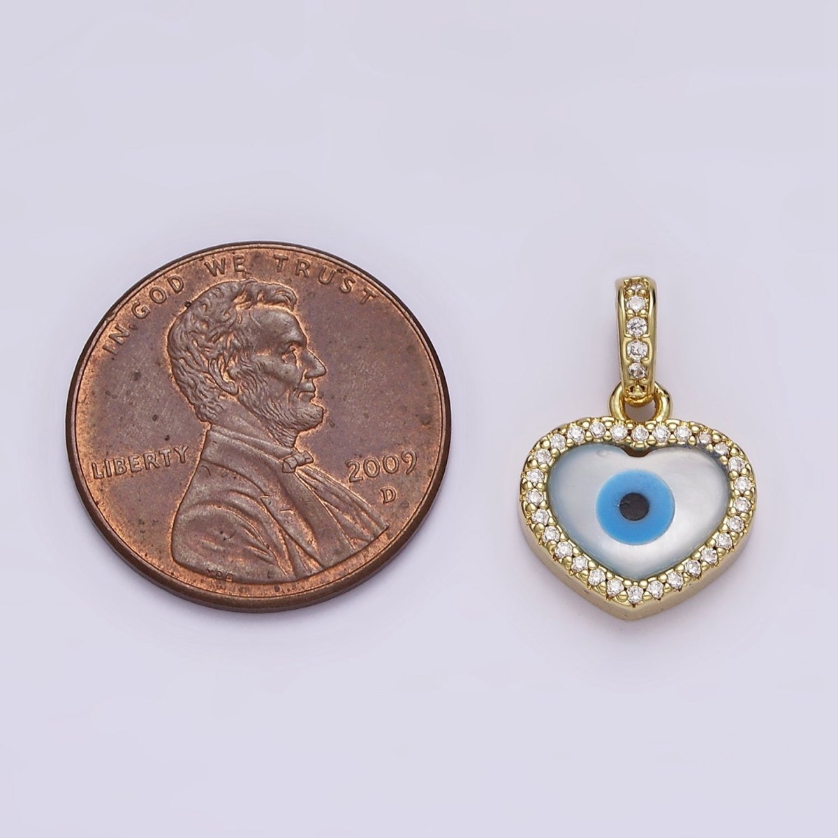 14K Gold Filled Evil Eye Heart Micro Paved CZ Bail Pendant | AA549