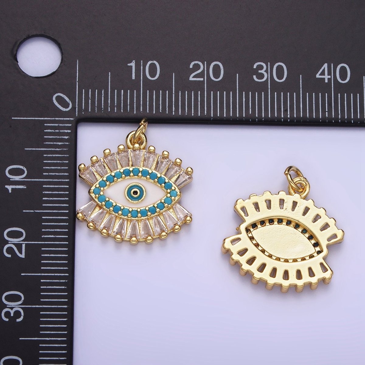 14K Gold Filled Evil Eye Micro Paved Baguette CZ Eye Charm | W505