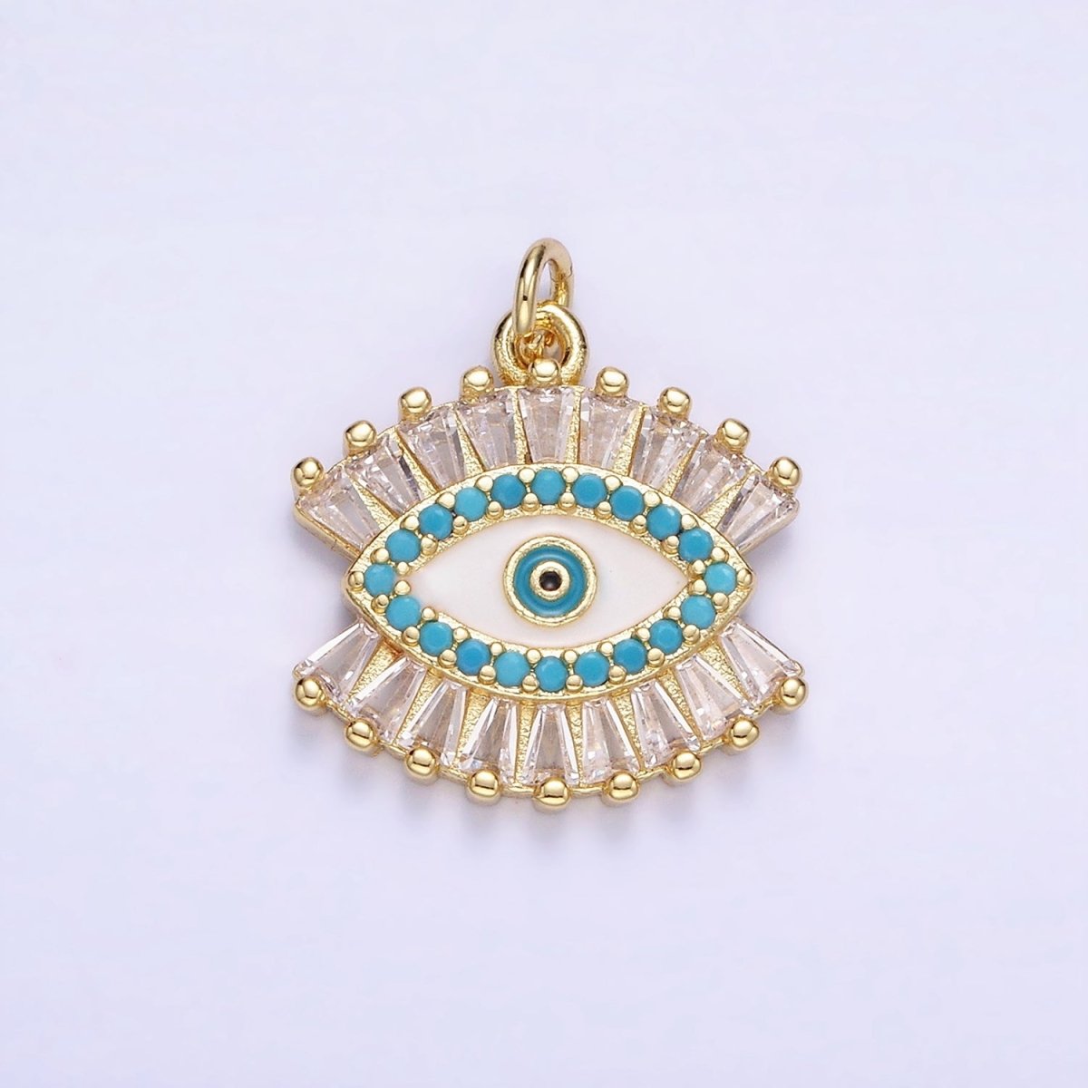 14K Gold Filled Evil Eye Micro Paved Baguette CZ Eye Charm | W505