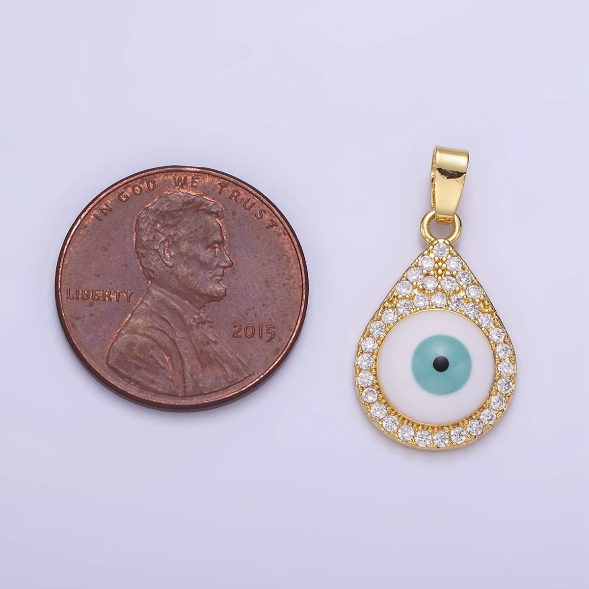 14K Gold Filled Evil Eye Micro Paved CZ Teardrop Pendant | AA1173