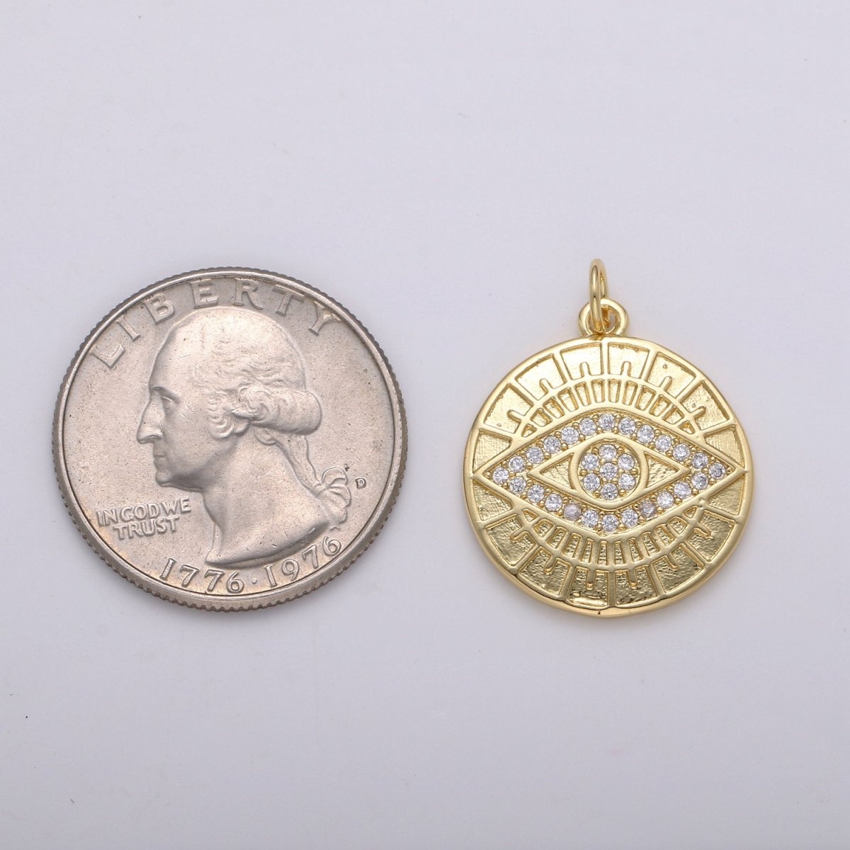 14k Gold Filled Evil Eye Pendant, Micro Pave gold disc Medallion Greek Eye Charm for strength and protection Jewelry Component D-344