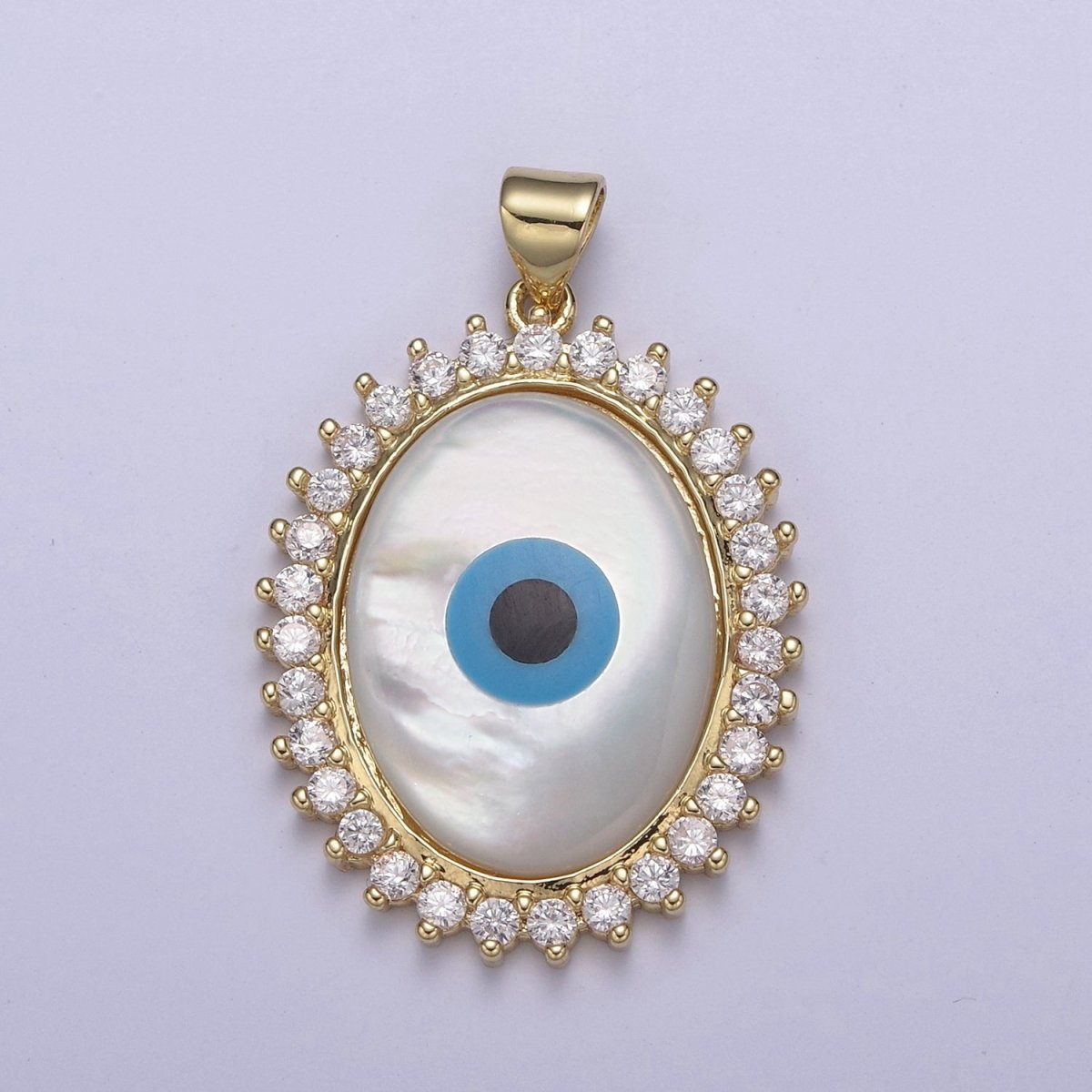 14K Gold Filled Evil Eye Pendant With Shell Pearl Encrusted with Clear Cubic Zirconia CZ, Eye of Ra Pendant For DIY Jewelry Necklace Making H-831