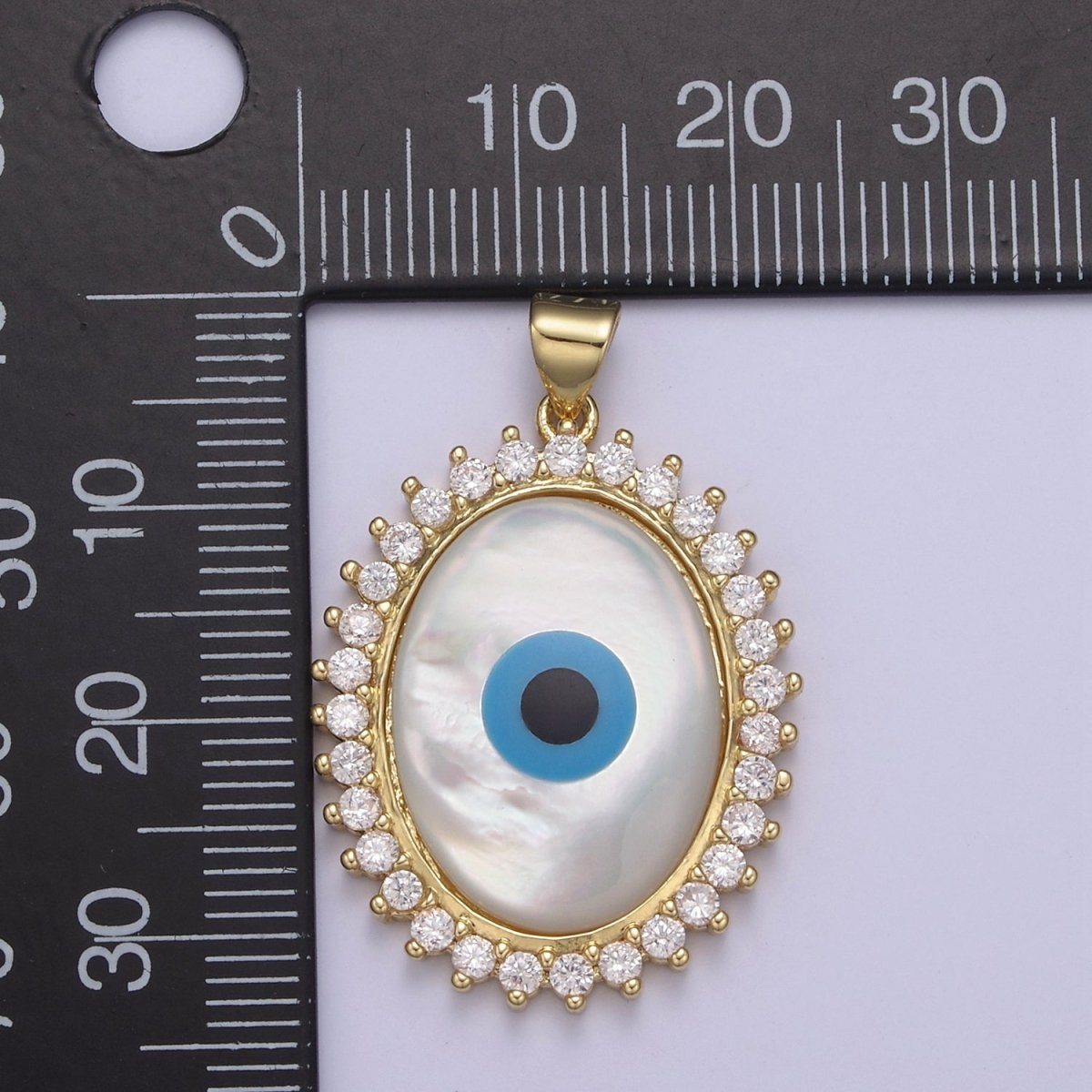 14K Gold Filled Evil Eye Pendant With Shell Pearl Encrusted with Clear Cubic Zirconia CZ, Eye of Ra Pendant For DIY Jewelry Necklace Making H-831
