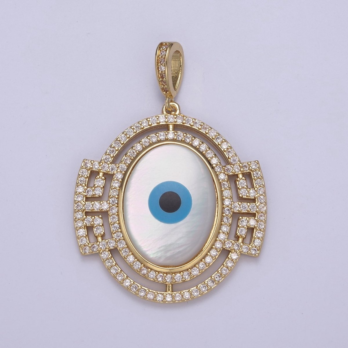 14K Gold Filled Evil Eye Pendant With Shell Pearl Encrusted with Clear Cubic Zirconia CZ Talisman Amulet Pendant For DIY Jewelry Necklace Making H-829