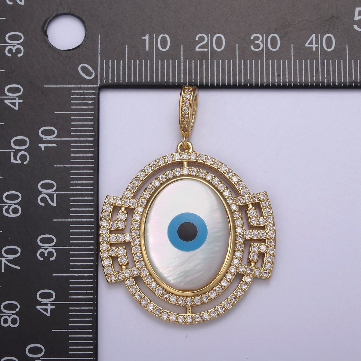 14K Gold Filled Evil Eye Pendant With Shell Pearl Encrusted with Clear Cubic Zirconia CZ Talisman Amulet Pendant For DIY Jewelry Necklace Making H-829