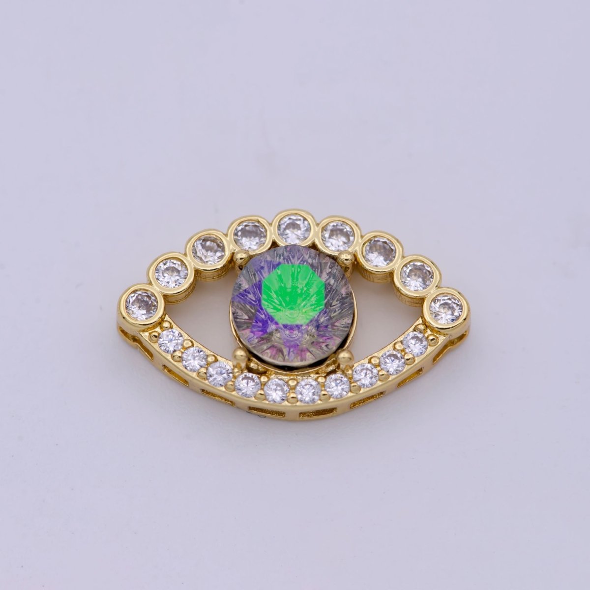 14K Gold Filled Evil Eye Slider Beads, Rainbow CZ Evil Eye Charm Beads for Bracelet Necklace Jewelry Supplies B-708