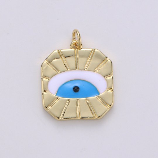 14k Gold Filled Evil Eye Sunburst Charm Greek Eye Charm for Necklace Bracelet Making Supply Enamel Evil Eye Jewelry Component, D-712
