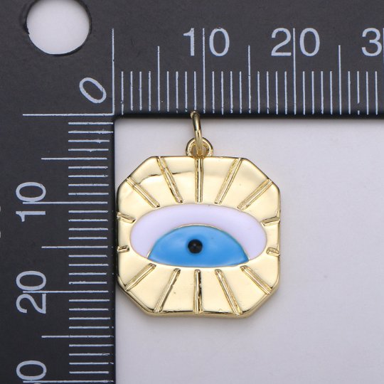 14k Gold Filled Evil Eye Sunburst Charm Greek Eye Charm for Necklace Bracelet Making Supply Enamel Evil Eye Jewelry Component, D-712