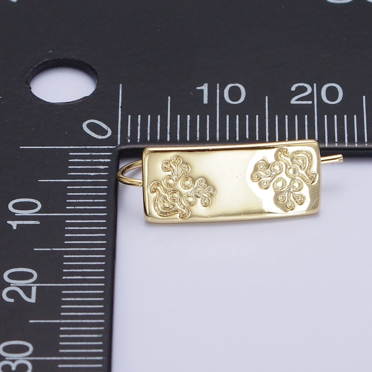 14K Gold Filled Floral Engraved Bar Backward Latch Earrings | AD1466