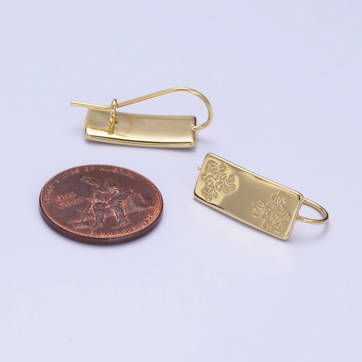 14K Gold Filled Floral Engraved Bar Backward Latch Earrings | AD1466